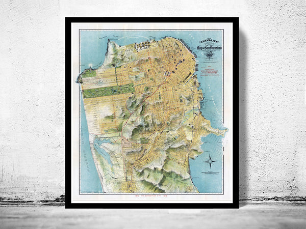 Old Map of San Francisco, United States of America Vintage 1912 The Chevalier Map of San Francisco  | Vintage Poster Wall Art Print |