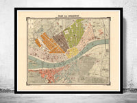 Old Map of Budapest Hungary 1882  | Vintage Poster Wall Art Print |