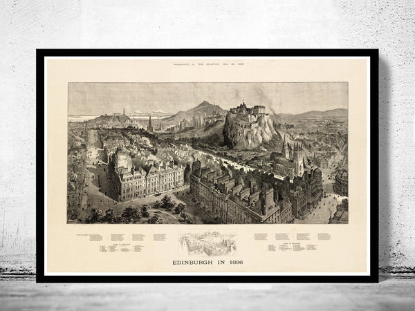 Vintage Panoramic View of Edinburgh Old Gravure 1886 Edinbourg Scotland | Vintage Poster Wall Art Print |