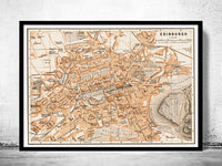 Old Map of Edinburgh Scotland 1890 Vintage Map Edinburgh  | Vintage Poster Wall Art Print |