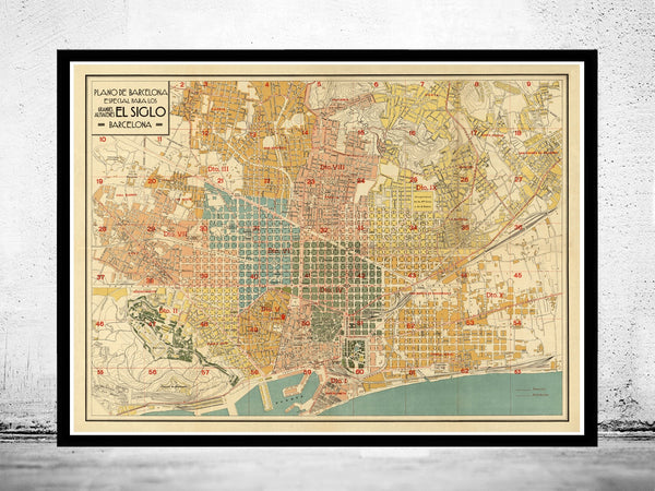 Vintage Map of Barcelona Spain  | Vintage Poster Wall Art Print |