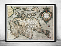 Old Map of Scotland 1602 Sea Monster Vintage Map  | Vintage Poster Wall Art Print |