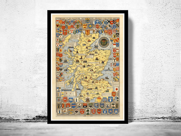 Old Map of Scotland History Map Vintage Look  | Vintage Poster Wall Art Print |