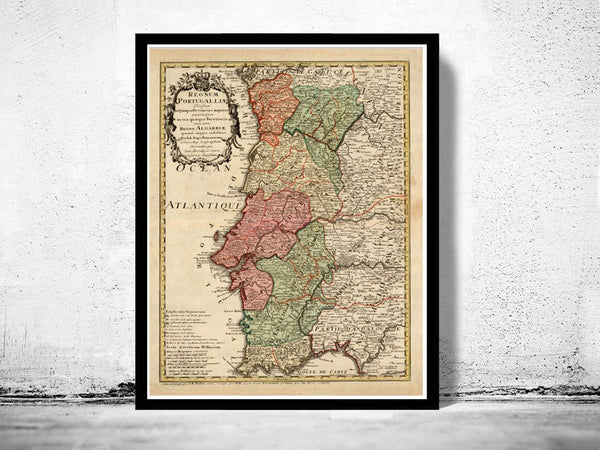 Old Map of Portugal 1736, Mapa de Portugal, Portuguese map  | Vintage Poster Wall Art Print |