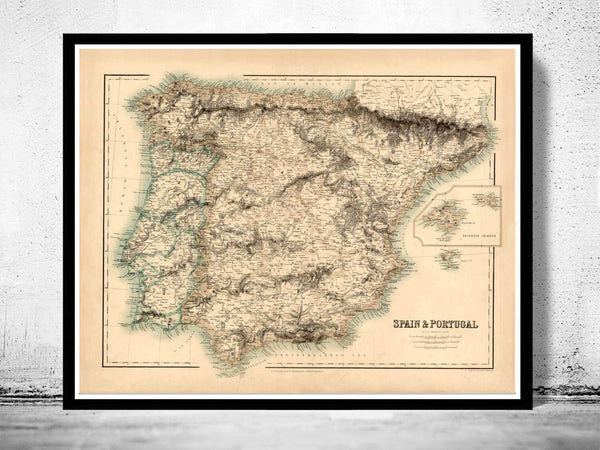 Old Map of Spain 1860 vintage Map of Spain | Vintage Poster Wall Art Print |