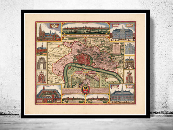 Old Map of Antwerp, Belgium 1675 Anvers antique map *  | Vintage Poster Wall Art Print |