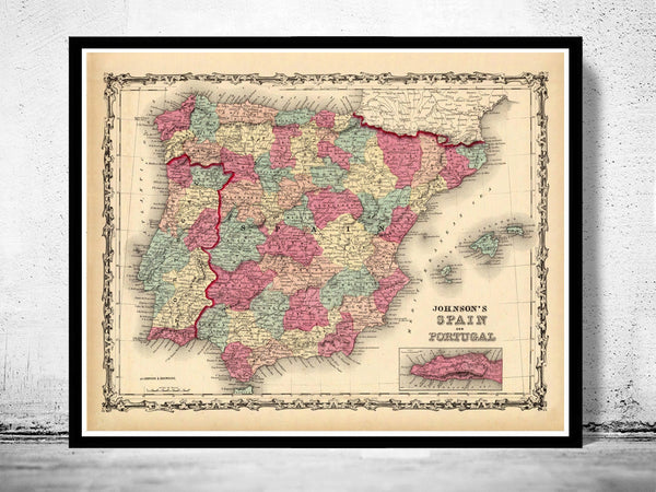 Old Map of Spain 1860 Vintage Map of Spain | Vintage Poster Wall Art Print |