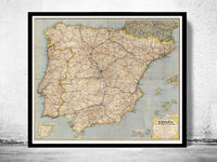 Old Map of Spain 1850  | Vintage Poster Wall Art Print |