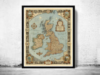 Story Map of United Kingdom Great Britain vintage map  | Vintage Poster Wall Art Print |