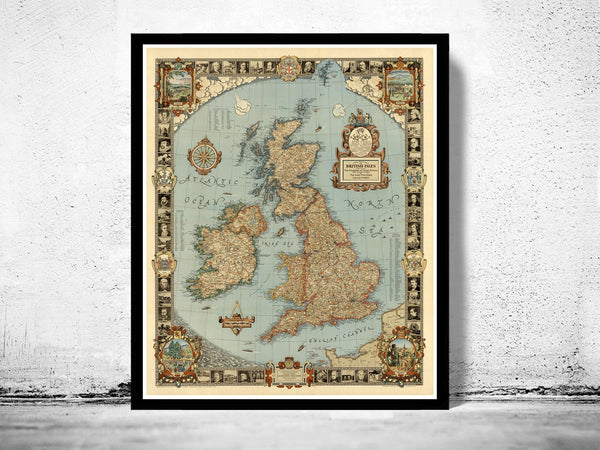Story Map of United Kingdom Great Britain vintage map  | Vintage Poster Wall Art Print |