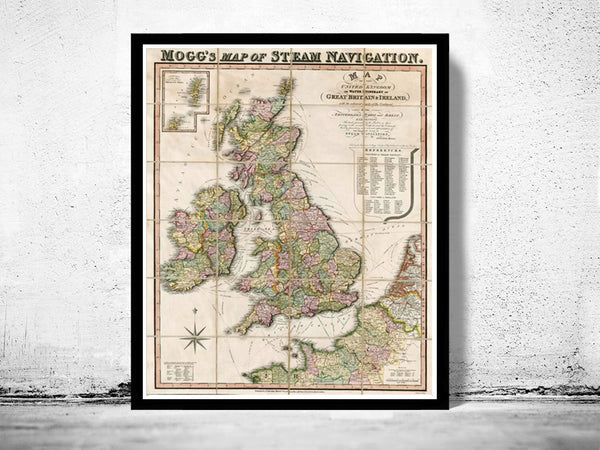 Old Map of British isles United Kingdom England Scotland Ireland, 1845  | Vintage Poster Wall Art Print |