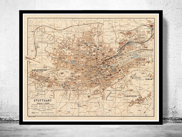 Old Map of Stuttgart Germany 1910 Vintage map  | Vintage Poster Wall Art Print |