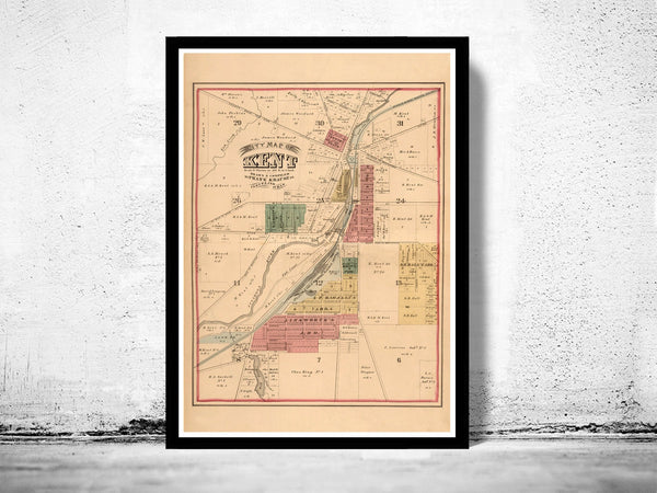 Old Map of Kent Ohio 1874 Vintage Map  | Vintage Poster Wall Art Print |