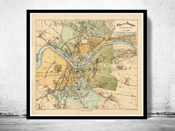 Old Map of Dresden 1878, Germany  | Vintage Poster Wall Art Print |