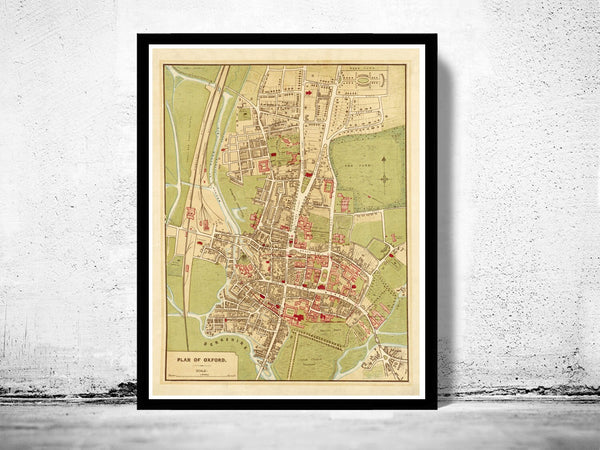 Old Map of Oxford 1910, England United Kingdom  | Vintage Poster Wall Art Print |