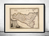 Old Map of Sicily Sicilia, Italia 1790  | Vintage Poster Wall Art Print |