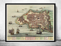 Old Map of Valletta Malta Island 1705  | Vintage Poster Wall Art Print |