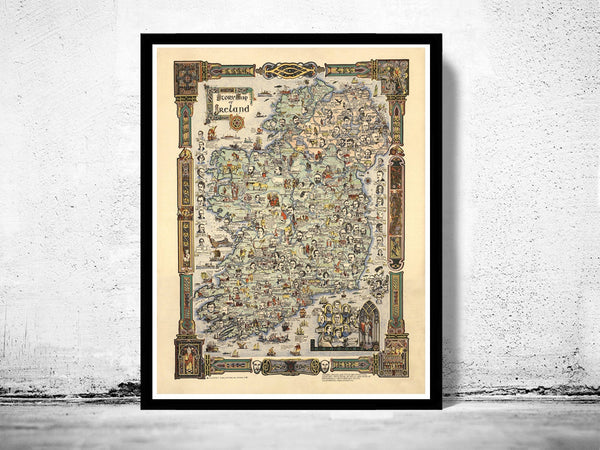 Vintage Map of Ireland Story Map  | Vintage Poster Wall Art Print |