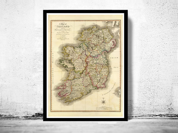 Old Map of Ireland 1798  | Vintage Poster Wall Art Print |