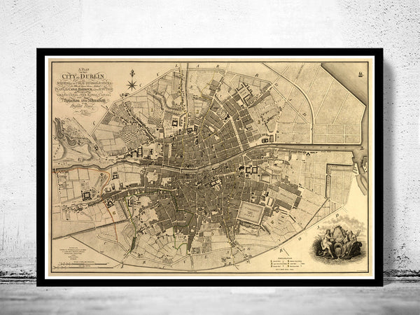 Vintage Map of Dublin, Ireland 1797 Antique Vintage  | Vintage Poster Wall Art Print |