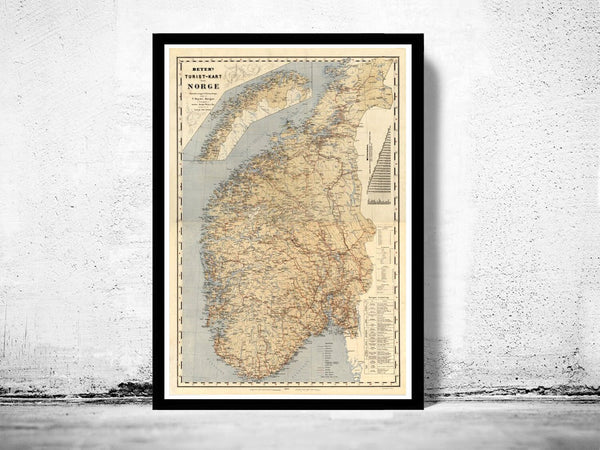 Old Map of Norway Norge 1889 Vintage Map  | Vintage Poster Wall Art Print |