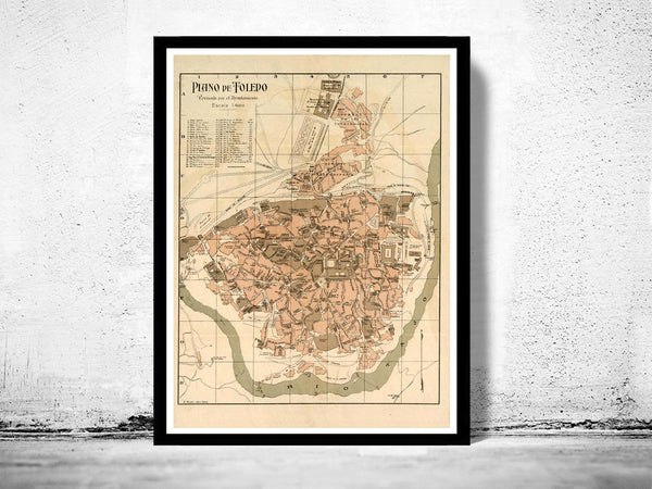 Old Map of Toledo Spain 1904 Vintage map  | Vintage Poster Wall Art Print |