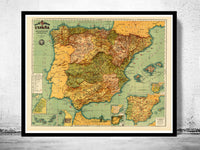 Old Map of Spain 1900  | Vintage Poster Wall Art Print |