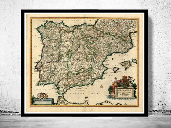 Old Map of Spain 1640  | Vintage Poster Wall Art Print |