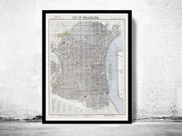 Old Map of Philadelphia, United States 1883  | Vintage Poster Wall Art Print |