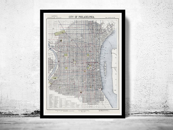 Old Map of Philadelphia, United States 1883  | Vintage Poster Wall Art Print |