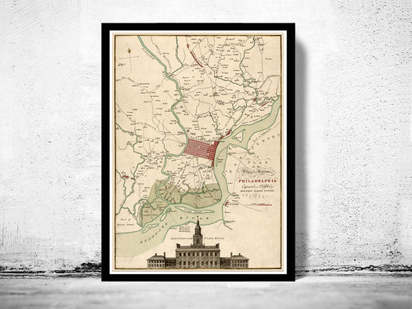 Old Map of Philadelphia, United States 1777  | Vintage Poster Wall Art Print |