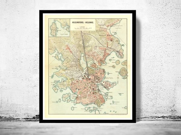 Old map of Helsinki 1897  | Vintage Poster Wall Art Print |