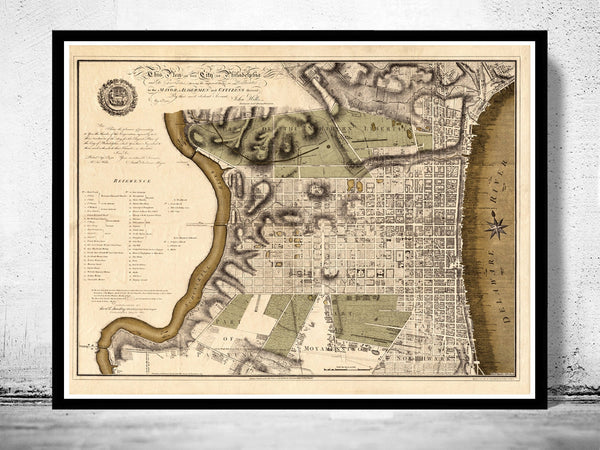 Old Map of Philadelphia 1796  | Vintage Poster Wall Art Print |