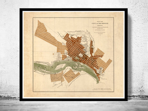 Old Map of Richmond Virginia 1853  | Vintage Poster Wall Art Print |