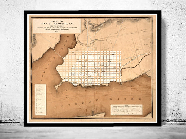 Old Map of Alexandria Virginia Columbia Maryland 1845  | Vintage Poster Wall Art Print |