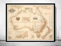 Old Map Australia Oceania New Zealand Antique 1857 Vintage Map  | Vintage Poster Wall Art Print |