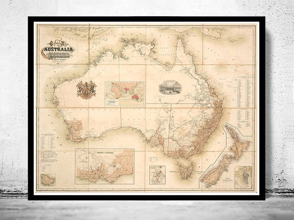 Old Map Australia Oceania New Zealand Antique 1857 Vintage Map  | Vintage Poster Wall Art Print |
