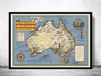 Old Map od Australia New Zealand and Tasmania 1946 Vintage Map  | Vintage Poster Wall Art Print |