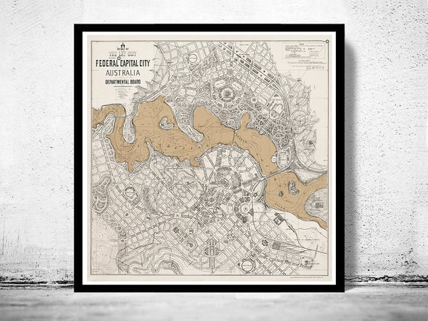 Vintage Map of Canberra City , Australia Oceania 1913  | Vintage Poster Wall Art Print |