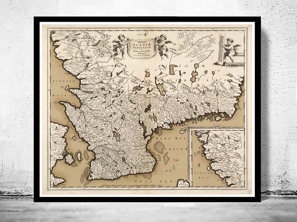 Old Map of  Scania Skane Sweden 1680  | Vintage Poster Wall Art Print |