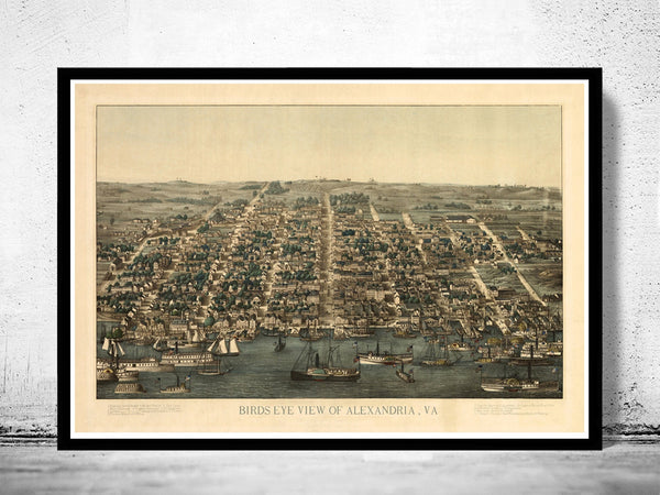 Old Map of Alexandria Virginia Columbia Maryland 1863  | Vintage Poster Wall Art Print |