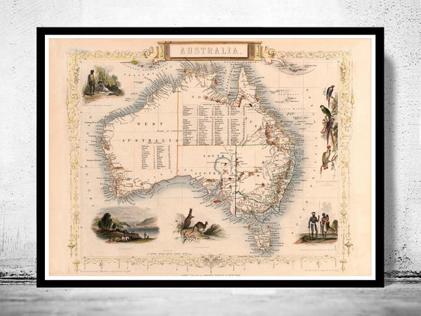 Old Map of Australia 1851 Vintage Map  | Vintage Poster Wall Art Print |