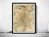 Vintage Map of Brisbane City , Australia Oceania 1920  | Vintage Poster Wall Art Print |