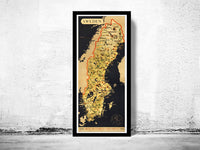 Old Map of  Sweden pionner centennial vintage poster  | Vintage Poster Wall Art Print |