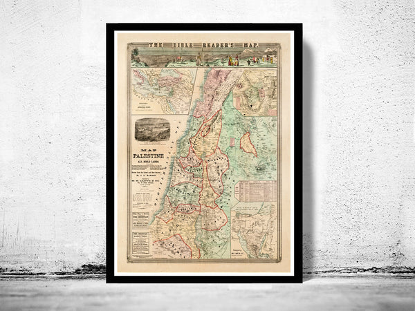 Old Map of Palestine Jerusalem 1873 Bible Readers | Vintage Poster Wall Art Print | Vintage Map