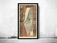 Old Map of Israel and Palestine boundaries  | Vintage Poster Wall Art Print |