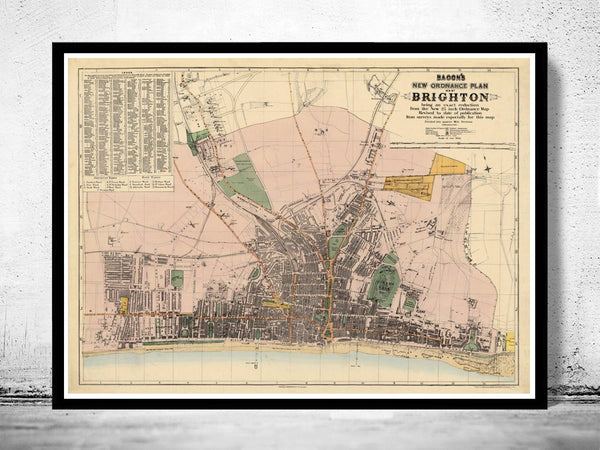 Old Map of Brighton 1890, England Vintage Map | Vintage Poster Wall Art Print |