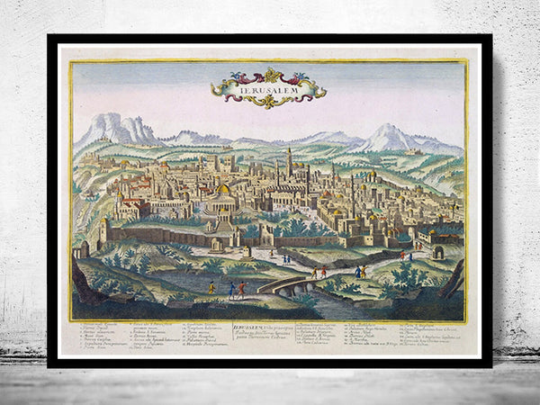 Jerusalem Palestine old engraving illustration Holy Land 1750  | Vintage Poster Wall Art Print |