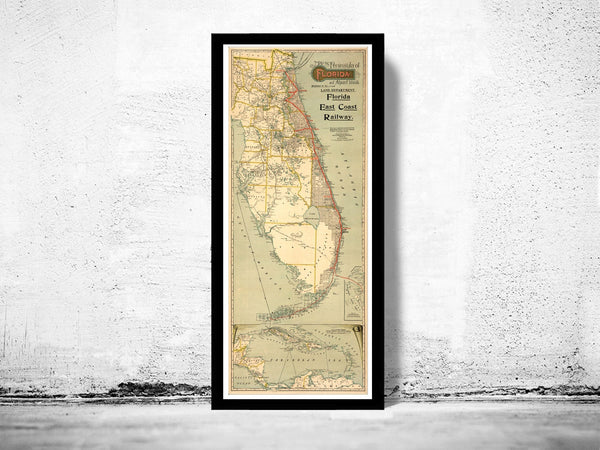 Vintage Map of Florida 1896  | Vintage Poster Wall Art Print |