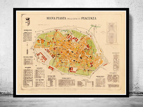 Old Map of Piacenza 1882 Antique Vintage Map  | Vintage Poster Wall Art Print |